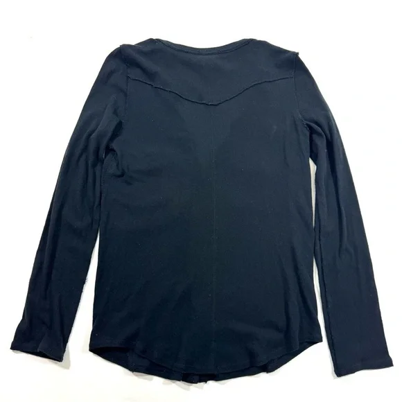 We The Free Starlight Snap Front Henley Shirt Black Long Sleeve - Picture 3 of 7